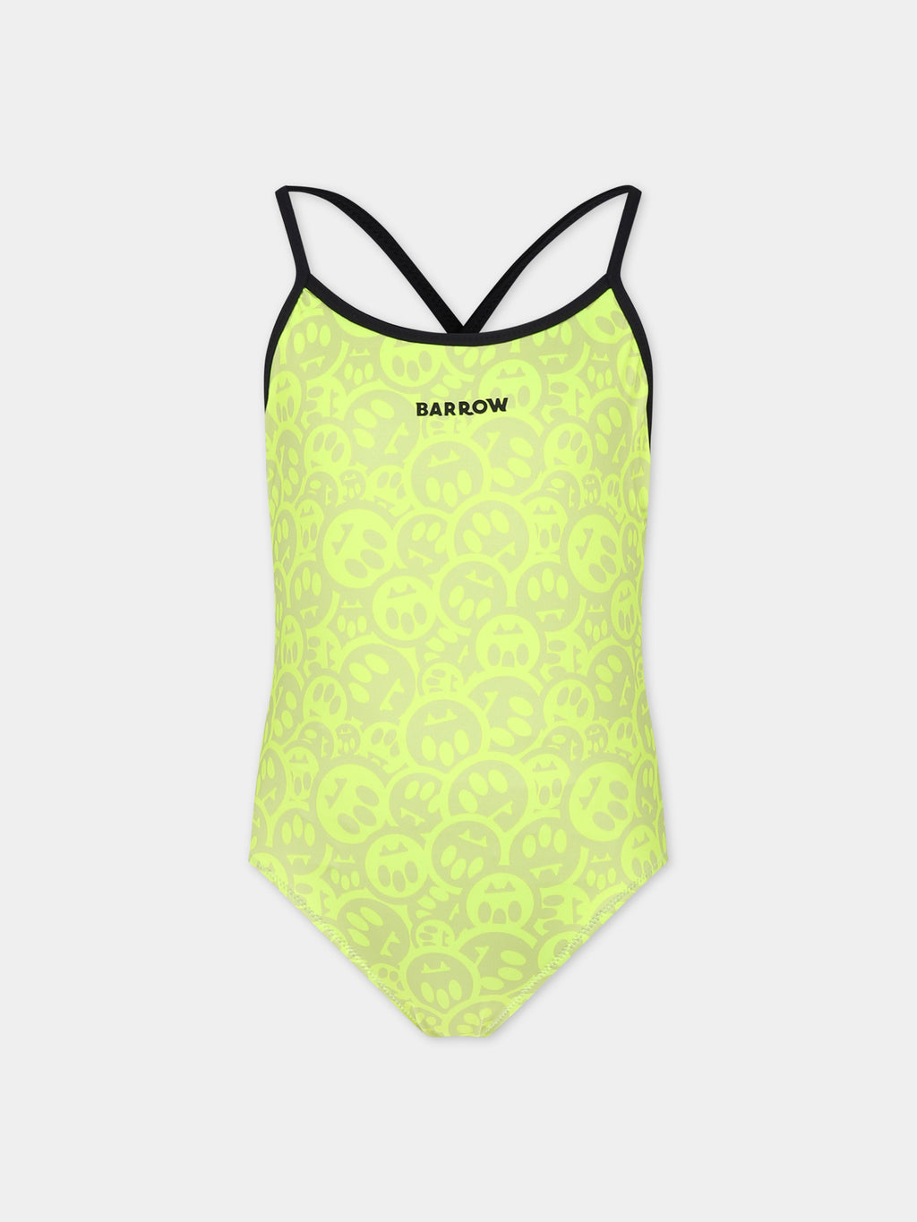 Yellow swimsuit for girl with smile print